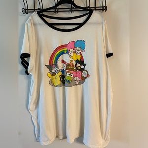White and Black Ringer Tshirt with Hello Kitty and Friends